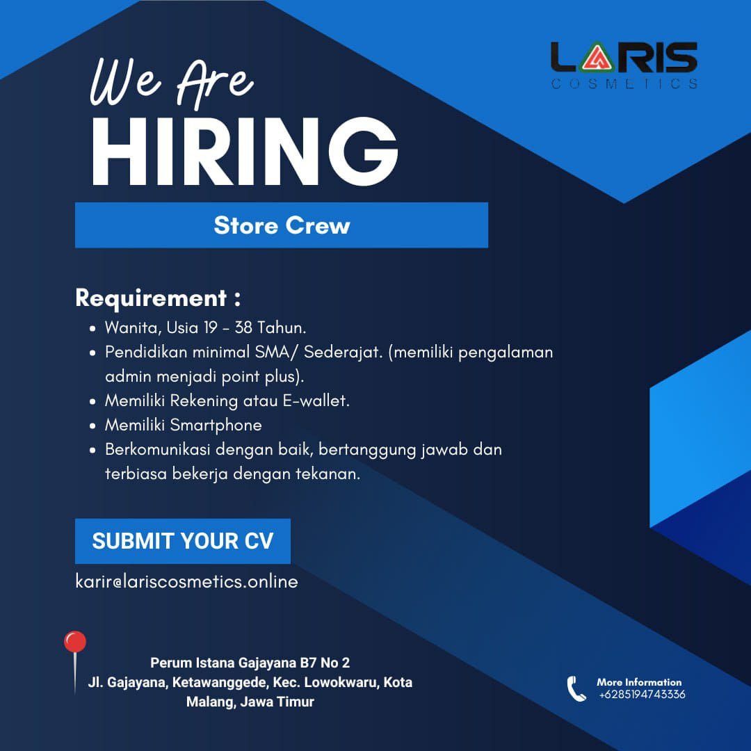 Store Crew - Laris Cosmetic - Info Loker Malang