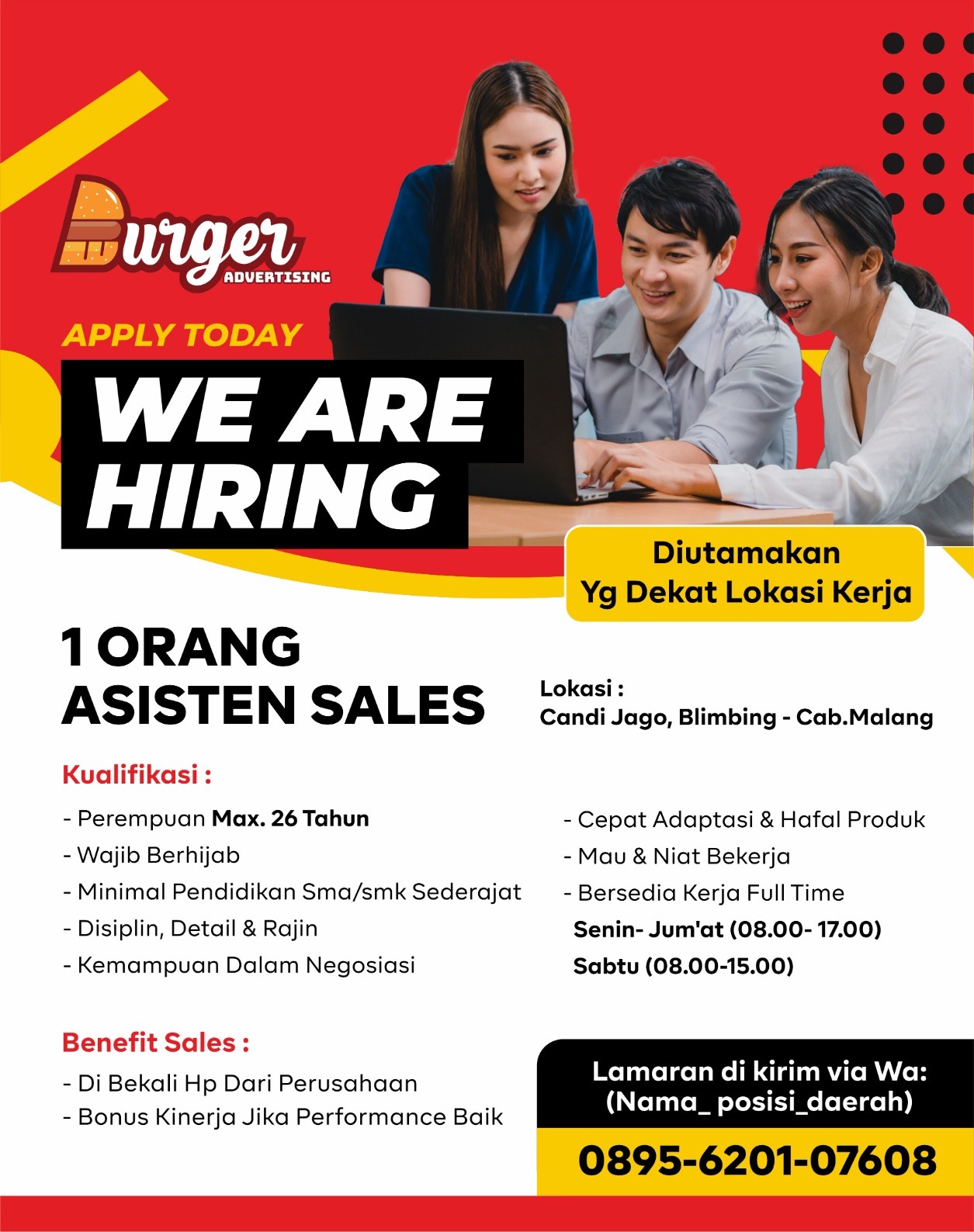 Asisten Sales - Burger Advertising - Info Loker Malang