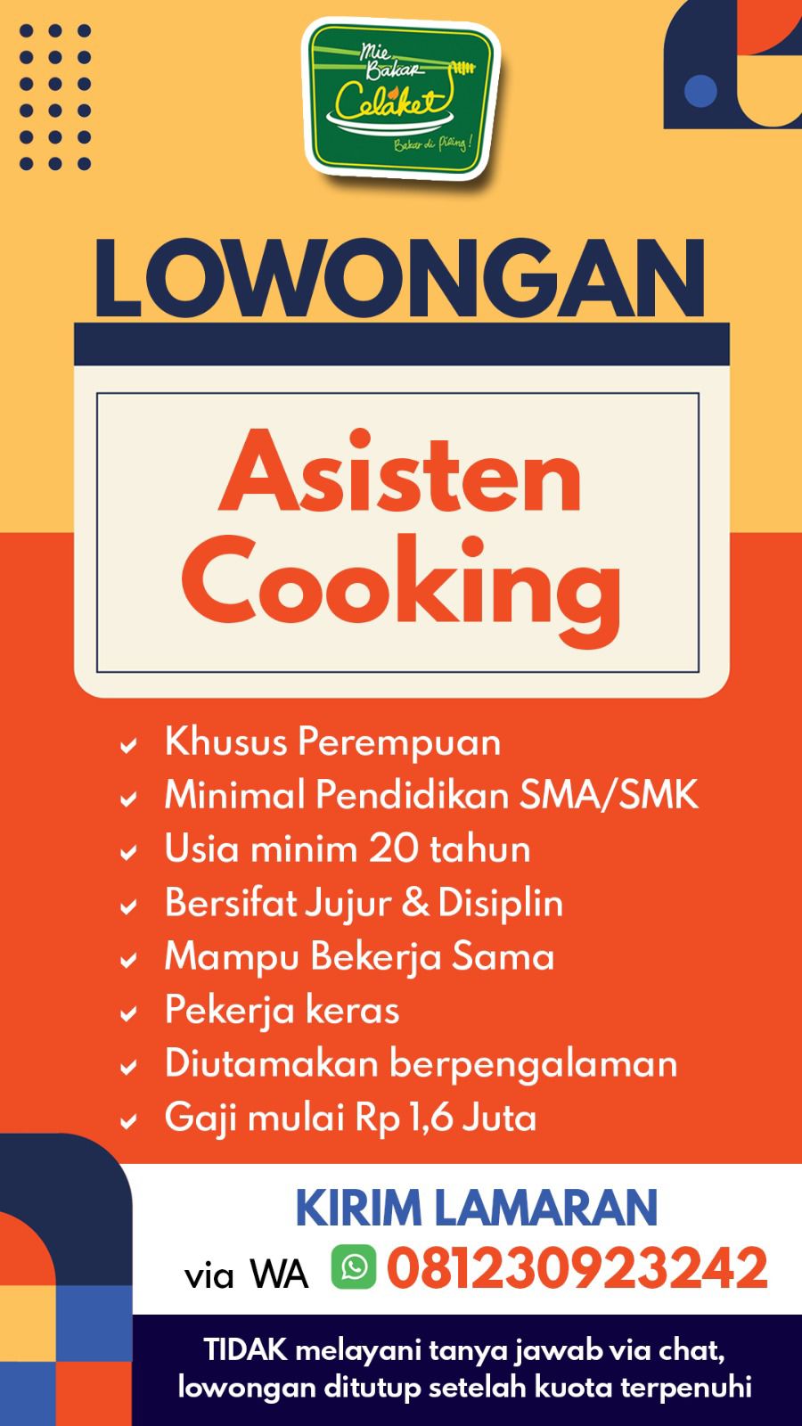 Asisten Cooking - Mie Bakar Celaket - Info Loker Malang